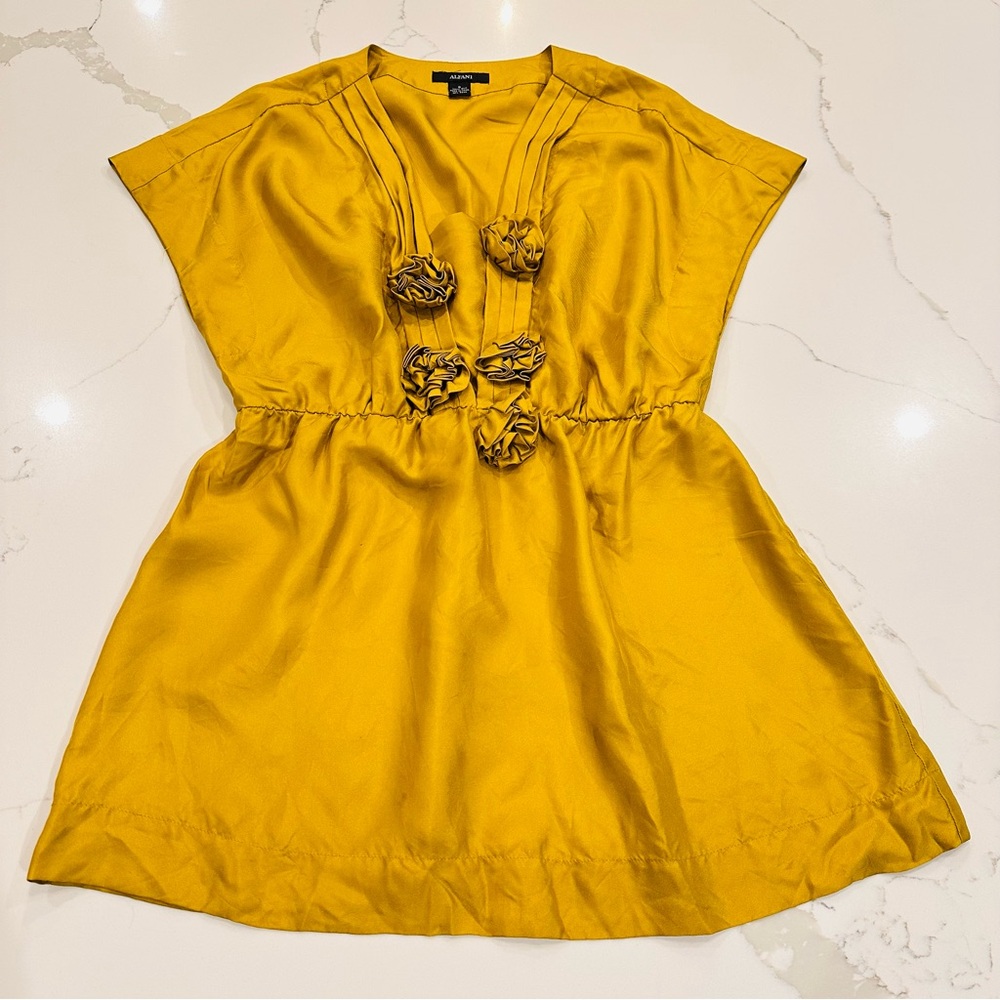 Alfani Y2K Silk Babydoll Top 8 Green Empire Rosettes Boho Fairy Cottage Romantic